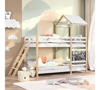 YNYHTER Litera de Madera, Cama Juvenil 90x200 Cama litera Matrimonio Blanca con Vallado Alto 90x200 Protección Anticaídas Cama Alta con Escalera Lateral Dos Camas Individuales (F Blanco, 90x200 cm)