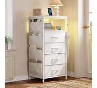 YNYHTER Mesita de Noche con luz led y Cargador, Comoda Cajones Mesa de Noche 79.5x40x30 cm Mesitas Auxiliares Salon con Cajones Cajón Material de Tela mesita de Noche con 4 cajones