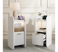 YNYHTER Mesita de Noche con luz led y Cargador, Comoda Cajones Mesa de Noche Juego de 2 60x30x25cm Mesitas Auxiliares Salon con Cajones Mueble de Madera Almacenamiento Cajonera para Salón Dormitorio