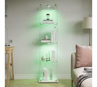 YNYHTER Vitrina expositora para grandes colecciones, vitrina de cristal con luz vitrina expositora con ruedas y LED 1 puerta 4 estantes Vitrina transparente de cristal (1puerta 4piso, blanco A)