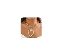 YNZGYBY Collar de corazón grande de oro grueso para mujer, vintage, Y2K, gargantilla de amor irregular, cadena de eslabones exagerados, collares con colgante de corazón, joyería de hip hop de plata de