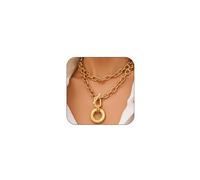 YNZGYBY Gargantilla de eslabones dorados gruesos para mujer, collar con colgante de cadena grande en capas, vintage, punk, oT, hebilla de gran tamaño, joyería de regalo, L, Zinc, No es una piedra