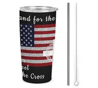 Yo defiendo la bandera, me arrodillo ante la cruz. Vaso aislado de acero inoxidable de 20 oz (7 oz), de doble pared, para viaje al vacío, con tapa con pajita, para hombres y mujeres. Regalos de café.