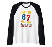 Yo era 6 Ahora Estoy 7 67 Meme Cumpleaños Niño Bloques de construcción Ladrillo Camiseta Manga Raglan