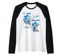 Yo era 6 Ahora Soy 7 7 cumpleaños Niño Niña Ocean Shark Cumpleaños Camiseta Manga Raglan