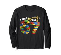 Yo era 6 Ahora Soy 7 Building Bricks 6 7 Birthday Block Builder Manga Larga