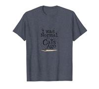Yo era Normal Hace Tres Gatos Divertido Amante de Las Mascotas Camiseta, Hombre, Azul Jaspeado, 3XL