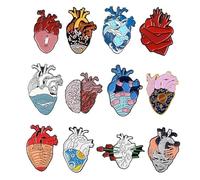 YO-HAPPY Kit de alfileres de corazón anatómicos de 12 Estilos Conjunto de alfileres de Solapa esmaltados de corazón científico Unisex