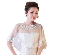 YO-HAPPY Mantón de Las Mujeres, Mujeres de una Sola Capa Sheer High Low Wedding Mantón Wrap Apliques de Encaje Floral Empalme Recorte Nupcial Noche Cape Shrug Capelet Bolero