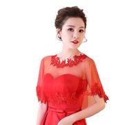 YO-HAPPY Mantón de Las Mujeres, Mujeres de una Sola Capa Sheer High Low Wedding Mantón Wrap Apliques de Encaje Floral Empalme Recorte Nupcial Noche Cape Shrug Capelet Bolero