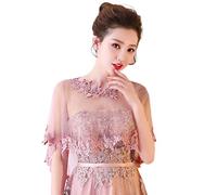 YO-HAPPY Mantón de Las Mujeres, Mujeres de una Sola Capa Sheer High Low Wedding Mantón Wrap Apliques de Encaje Floral Empalme Recorte Nupcial Noche Cape Shrug Capelet Bolero