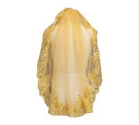 YO-HAPPY Velo de Novia, Mujer Malla Suave Lentejuelas Doradas metálicas Bordado Encaje Mantilla Vintage Velo de Novia Que Cubre la Cabeza con Peine Traje de Fiesta
