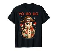 Yo Ho Ho Lindo Pirata Muñeco de Nieve Navidad Divertido Vacaciones Invierno Camiseta