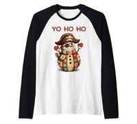 Yo Ho Ho Lindo Pirata Muñeco de Nieve Navidad Divertido Vacaciones Invierno Camiseta Manga Raglan