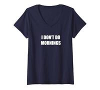 Yo NO Hago Mañanas Camiseta Cuello V, Mujer, Azul Marino, M