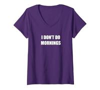 Yo NO Hago Mañanas Camiseta Cuello V, Mujer, Morado, S