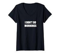 Yo NO Hago Mañanas Camiseta Cuello V, Mujer, Negro, L
