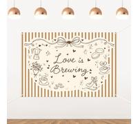 YO PERREO SOLA Love is Brewing - Telón de fondo de 5 x 3 pies, decoración de despedida de soltera, diseño de café a rayas marrones, fondo de cabina de fotos de boda, decoración de compromiso
