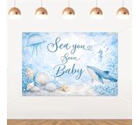 YO PERREO SOLA Sea You Soon - Fondo de bebé con temática de océano azul bajo el mar, decoración de baby shower, animales marinos, conchas marinas, fondo de cabina de fotos para baby shower náutico