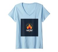 Yo Soy El Que Soy: Llama Empoderadora de la Autoafirmación Camiseta Cuello V, Mujer, Azul Bebé, XL