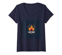 Yo Soy El Que Soy: Llama Empoderadora de la Autoafirmación Camiseta Cuello V, Mujer, Azul Marino, XL
