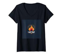Yo Soy El Que Soy: Llama Empoderadora de la Autoafirmación Camiseta Cuello V, Mujer, Negro, XL