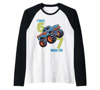 Yo tenía Seis Ahora Tengo Siete Monster Truck 67 Meme 7 cumpleaños Camiseta Manga Raglan