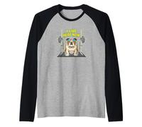 Yo Vivo aquí Ahora Bulldog Levantador de Pesas Camiseta Manga Raglan