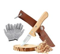 Yoaeyok Cuchillo de Tallado para Niños, Cuchillo de Trinchar de Acero Inoxidable Herramientas de Tallado en Madera con Funda y Guantes Anti-Corte, para Manualidades y Actividades al Aire Libre