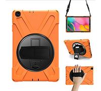 Yoagoal Funda para Galaxy Tab A 10.1 2019, Multifuncional Carcasa con 360 Rotación Kickstand, Correa de Bandolera y Mano Híbrido Shockproof Cover para Samsung Galaxy Tab A 10.1 2019 T510 T515, Naranja