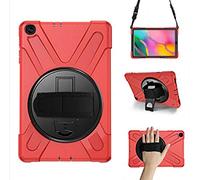 Yoagoal Funda para Galaxy Tab A 10.1 2019, Multifuncional Carcasa con 360 Rotación Kickstand, Correa de Bandolera y Mano Híbrido Shockproof Cover para Samsung Galaxy Tab A 10.1 2019 T510 T515, Rojo