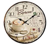 YOAI Reloj de pared de cocina, reloj de cocina, estilo vintage, estilo antiguo, nostálgico, reloj de cuarzo rústico de MDF con movimiento silencioso, 30 cm de diámetro (café)