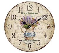 YOAI Reloj de pared para cocina, estilo vintage, rústico, rústico, de cuarzo, hecho de tablero de fibra de densidad media con mecanismo silencioso, 30 cm de diámetro (lavanda en maceta)
