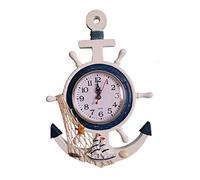 YOAI Reloj de pared para niños, reloj de baño de madera, decoración marítima, con timón de ancla, red de pesca, decoración de pared para salón, dormitorio, habitación infantil (tipo 1)