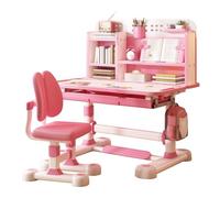 Yoakaiax Escritorio y silla ajustable para niños, corrector de postura, soporte para libros, pedal de pie, color rosa