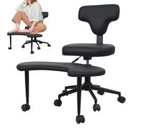 Yoakaiax Silla de oficina con patas cruzadas ergonómicas con soporte lumbar y taburete rodante, color negro