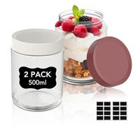 Yoassi 2Pcs 500ml Tarros de Cristal Hermético con Tapa, Botellas de Vidrio Transparente con Tapa, Frasco de Cristal con Tapa para Yogur, Nuez, Caramelos etc