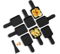 Yoassi 8 Pcs Mini Sartén de Raclette con Mango Aislado Sartenes de Raclette con Revestimiento Antiadherente para Parrilla Eléctrica Accesorios de Raclette Grill con 8 Palas para Queso Huevo Pollo