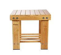 Yoassi Taburete de Bambú Natural Banco para Baño con Estante de Almacenamiento para Niños y Adultos,27 * 23 * 25cm Banqueta Multifuncional para Ducha