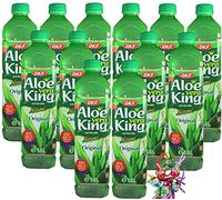 yoaxia - [12 x 1,5 litros] OKF Aloe Vera King, 30 % aloe vera, natural, bebida, incluye 12 € de depósito desechable + muñeca pequeña de la suerte - muñeca de madera