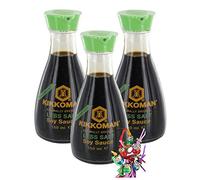 Yoaxia ® - Pack de 3 - [3 x 150 ml] 43% menos sal que la tradicional botella de agua de soja KIKKOMAN + un pequeño enjuague de la suerte - Muñeco de madera