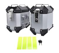 Yobadam Maletero Lateral de Aluminio Universal para Motocicleta 18L con Cerradura de Seguridad Y Asa,Impermeable Anticaída,Desmontable,con Pegatinas Reflectantes,para Casco Equipaje (Silver)