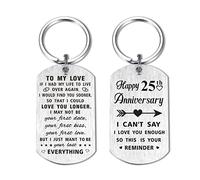Yobent 25th Wedding Anniversary Keychain Gifts for Husband Wife Him Her, Happy 25 Year Anniversary for Men Women