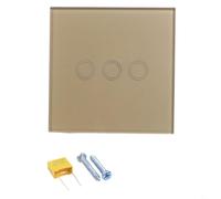 YobiLife 3-Gang 1-Way Touch Control Light Switch 86 Tipo Single Live Wire Panel de vidrio templado Indicador LED para lámpara LED Bombilla incandescente Lámpara de ahorro de energía (dorado)