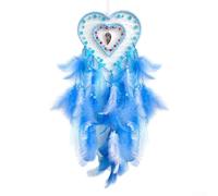 YobiLife Atrapasueños hecho a mano en forma de corazón para atrapasueños, campanilla de viento de 58 cm, hecha a mano, plumas y cuentas, decoración de jardín para dormitorio, jardín, fiesta (azul)