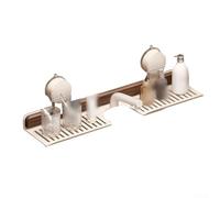 YobiLife Estante de madera de nogal montado con ventosa para almacenamiento de artículos esenciales de baño, compatible con la mayoría de accesorios de baño estándar, organizador de tocador de madera