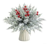 YobiLife Ramas artificiales de pino de nieve y tallos de bayas rojas, 45 piezas para decoración de Navidad e invierno, impermeables y resistentes a la decoloración, flexibles para crear arreglos