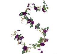 YobiLife Vid artificial con rosas de té, lavanda, margaritas, para decoración de bodas y fiestas en interiores y exteriores, arreglos florales sintéticos de decoración de eventos (morado oscuro)