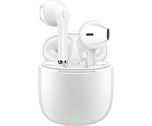 yobola Auriculares Inalámbricos Bluetooth, In Ear Cascos con HiFi Estéreo | Control Táctil, Micrófono Incorporado, IPX5 Impermeable, Mini Cómodo, USB-C, para Apple AirPods Android Deportivos, Blanco