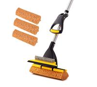 Yocada Mopa de Esponja para Uso Comercial en el hogar, Azulejos, baño, Garaje, Limpieza con 3 Cabezales de Esponja en Total, escobilla de Goma y Mango Largo telescópico Extensible, 42.5-52 Pulgadas,